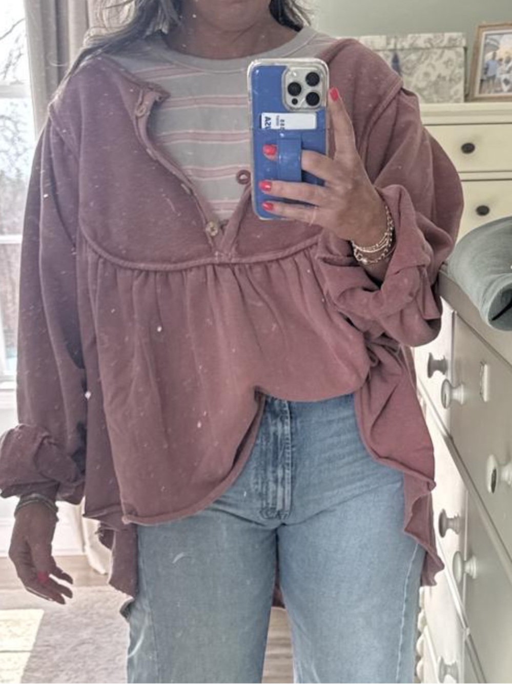 Z.NWT Free People   About A Girl Pullover in Purple Button-Yoke Oversize - Picture 2 of 3